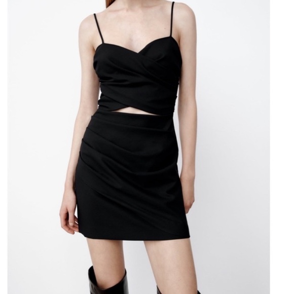 Zara Dresses & Skirts - NWOT Zara Black Strappy Open Front mini dress (size L)